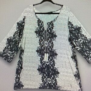 Rose & Olive White Tunic with Black Embroidered Panels